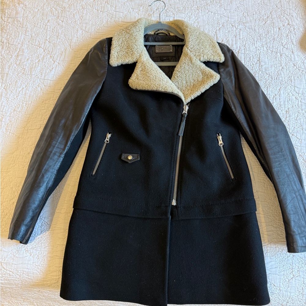 Mackage Black and Cream Women's convertible Moto to winter jacket